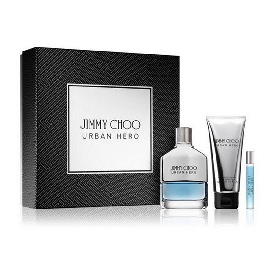 Jimmy Choo Urban Hero Gift Set for Men | Woody Spicy Cologne with EDT, Travel Spray & Aftershave Balm