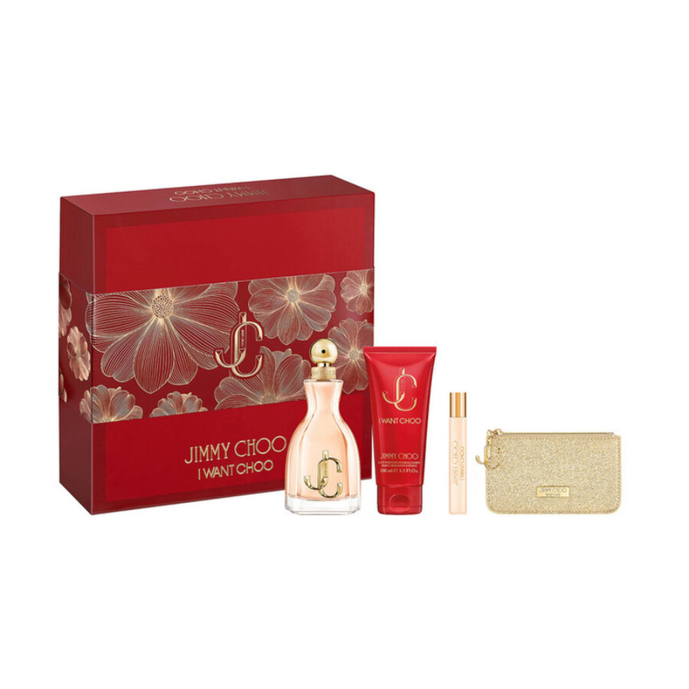 Jimmy Choo I Want Choo Gift Set for Women | Amber Floral Perfume with EDP, Travel Spray, Body Lotion & Pouch