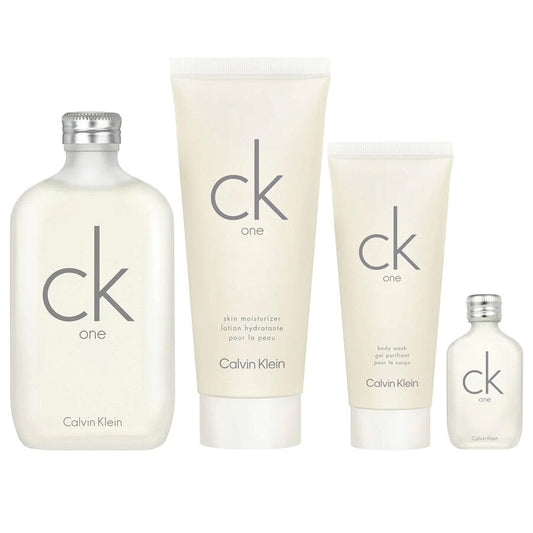 Calvin Klein CK One Unisex Gift Set – Eau de Toilette, Lotion, Shower Gel & Travel Spray
