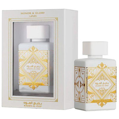 Lattafa Badee Al Oud Honor & Glory Gift Set - Eau de Parfum 3.4 oz, Hair Spray 1.6 oz, and Body Spray 6.7 oz