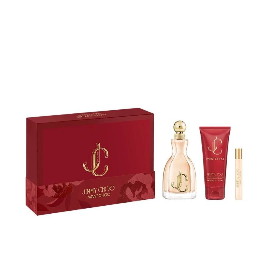 Jimmy Choo I Want Choo Gift Set for Women 3pc | Amber Floral Perfume with EDP, Body Lotion & Mini