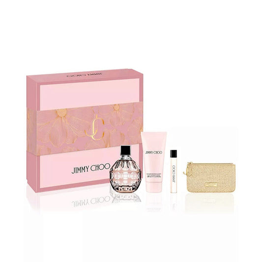 Jimmy Choo Gift Set for Women | Chypre Fruity Perfume with EDP, Body Lotion, Travel Spray & Pouch