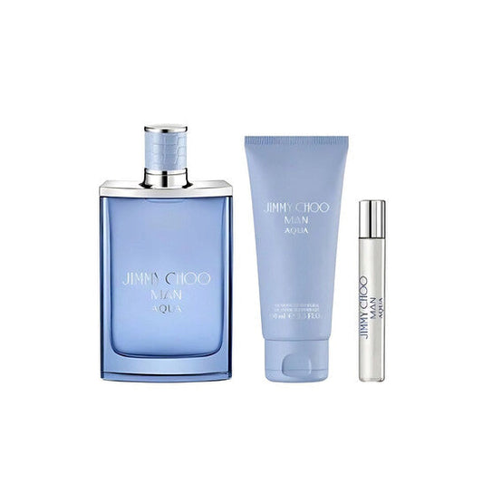 Jimmy Choo Man Aqua Gift Set for Men 3pc | Fresh Aquatic Cologne with EDT, Travel Spray & Shower Gel