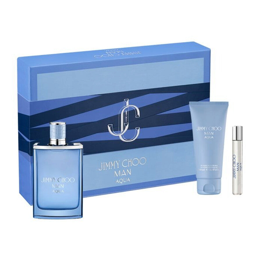 Jimmy Choo Man Aqua Gift Set for Men 3pc | Fresh Aquatic Cologne with EDT, Travel Spray & Shower Gel