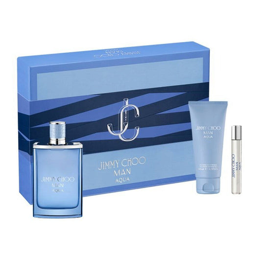 Jimmy Choo Man Aqua Gift Set for Men 3pc | Fresh Aquatic Cologne with EDT, Travel Spray & Shower Gel