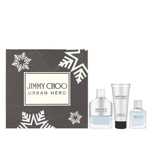 Jimmy Choo Urban Hero Gift Set for Men | Woody Spicy Cologne with EDT, Travel Spray & Aftershave Balm