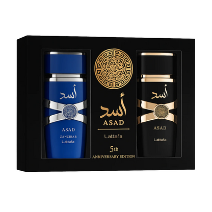 Lattafa Asad 2pc Gift Set 5th Anniversary Edition | Asad EDP + Asad Zanzibar EDP 3.4oz Spray
