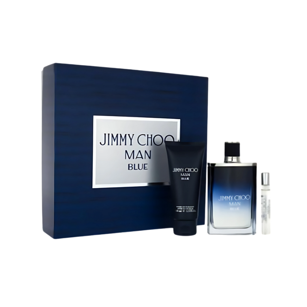 Jimmy Choo Man Blue Gift Set for Men | Woody Aromatic Cologne with EDT, Travel Spray & Shower Gel