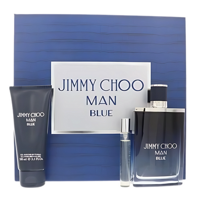 Jimmy Choo Man Blue Gift Set for Men | Woody Aromatic Cologne with EDT, Travel Spray & Shower Gel
